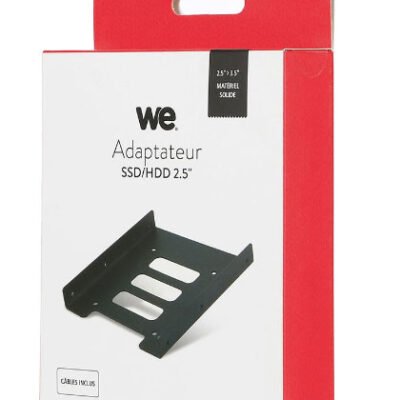 Adaptateur WE pour 1 disque dur ssd / hdd 2.5′ en baie 3.5′ + 1 câble S-ata + 1 câble alimen en metal, noir